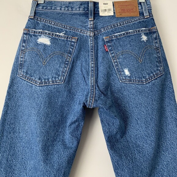 Levi’s Premium 501 Original Cropped Rigid Denim Jeans Blue 26 - Picture 12 of 12